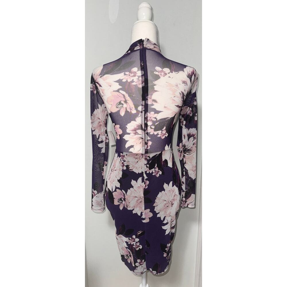 VTG 90s Charlotte Russe Dress Small Floral Bodycon Mesh Sheer Cutout Whimsigoth - Picture 2 of 8